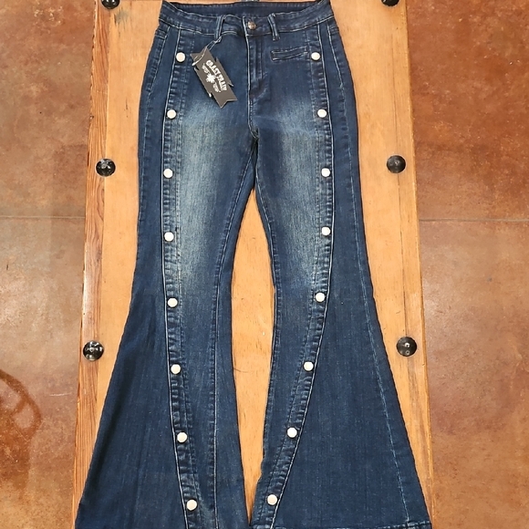 Crazy Train Denim - Crazy Train Dark Blue Flare Jeans with White Accents
